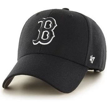 47 Brand Curved Brim Black and White Logo Boston Red Sox MLB MVP Black Snapback Cap