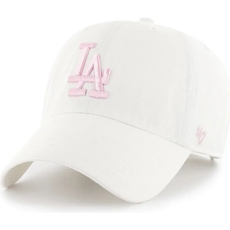 mutzen-gebogen-weiss-verstellbares-band-rosa-der-los-angeles-dodgers-mlb-von-47-brand
