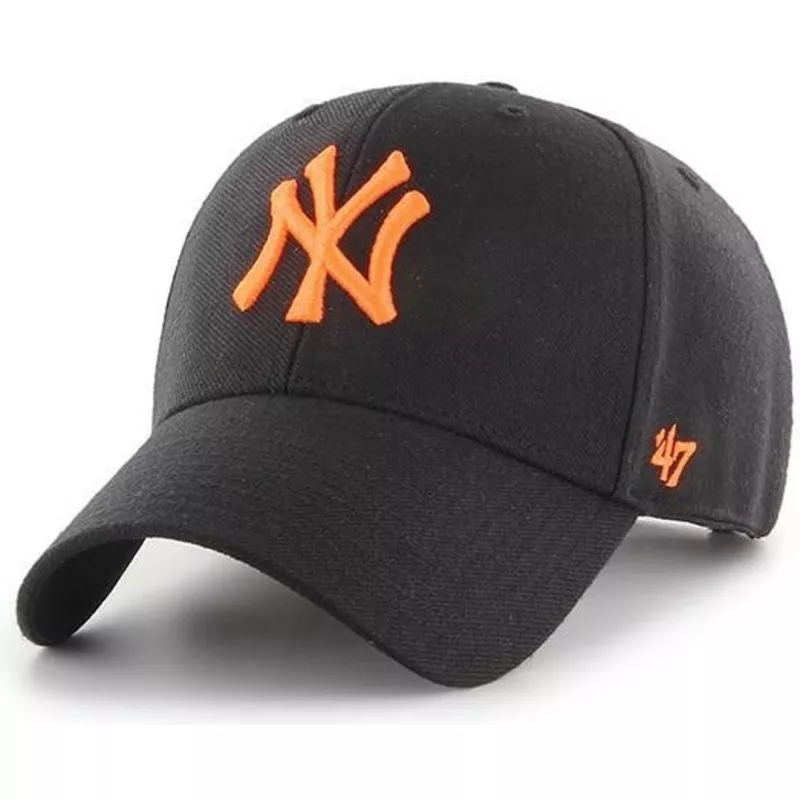 47-brand-curved-brim-orange-logo-new-york-yankees-mlb-mvp-black-snapback-cap