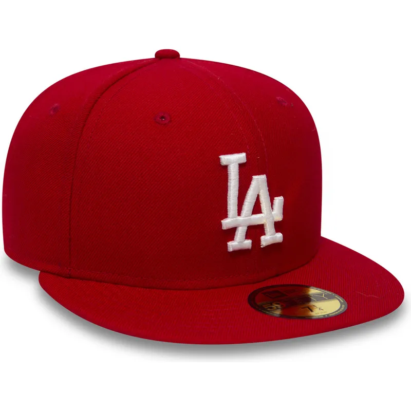 rote-anliegende-59fifty-essential-flat-cap-der-los-angeles-dodgers-mlb-von-new-era