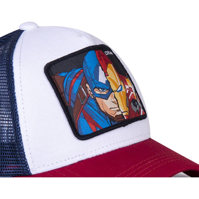 mutzen-gebogen-weiss-snapback-captain-america-und-iron-man-marvel-comics-von-capslab