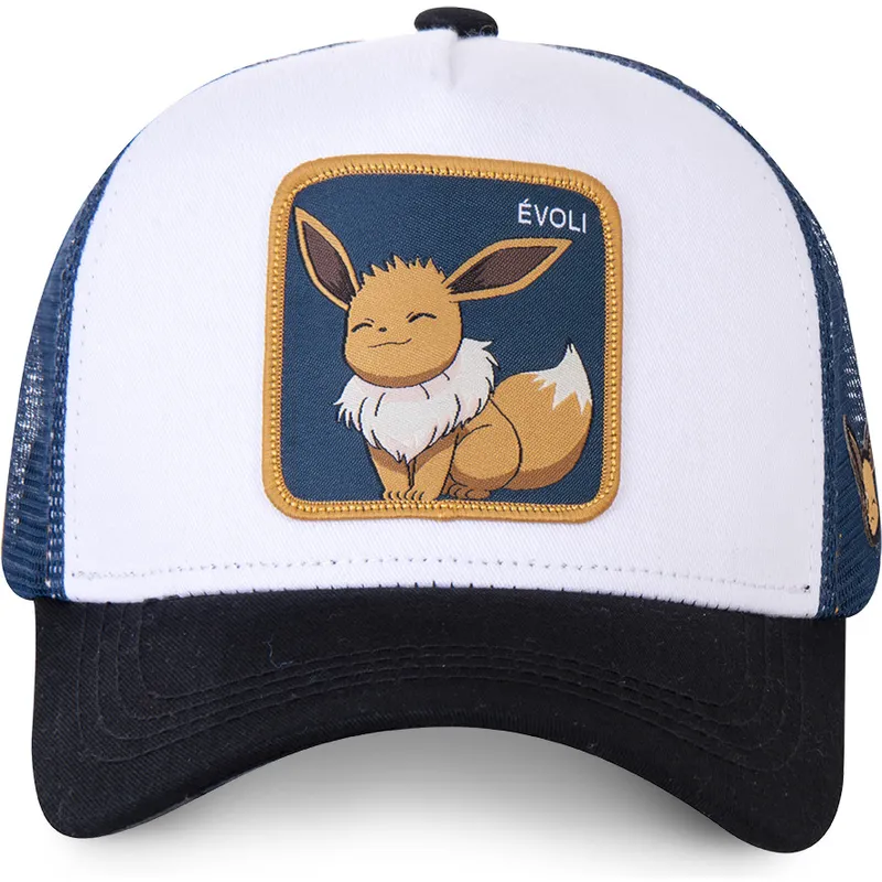 weisse-blaue-und-schwarze-trucker-kappe-eevee-evo3-pokemon-von-capslab weisse-blaue-und-schwarze-trucker-kappe-eevee-evo3-pokemon-von-capslab