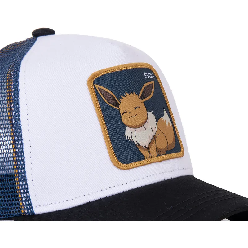 weisse-blaue-und-schwarze-trucker-kappe-eevee-evo3-pokemon-von-capslab weisse-blaue-und-schwarze-trucker-kappe-eevee-evo3-pokemon-von-capslab