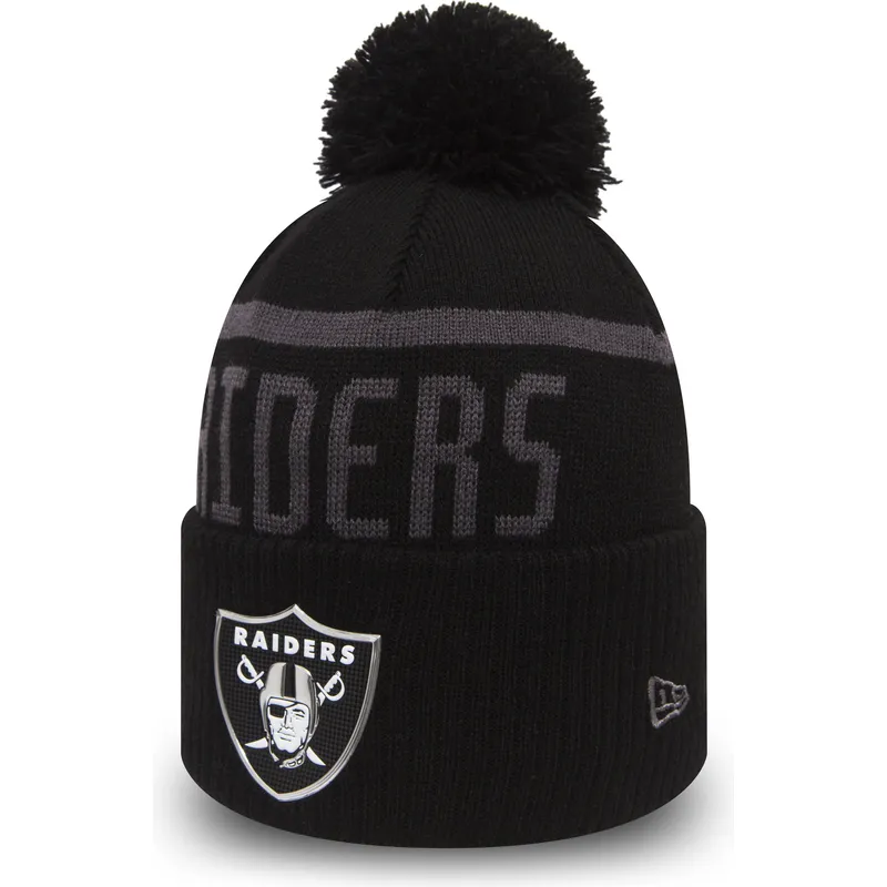 mutzen-pompon-schwarz-cuff-knit-coll-der-las-vegas-raiders-nfl-von-new-era