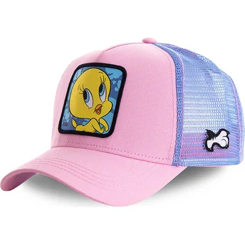 mutzen-gebogen-rosa-snapback-tweety-looney-tunes-von-capslab