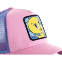 mutzen-gebogen-rosa-snapback-tweety-looney-tunes-von-capslab
