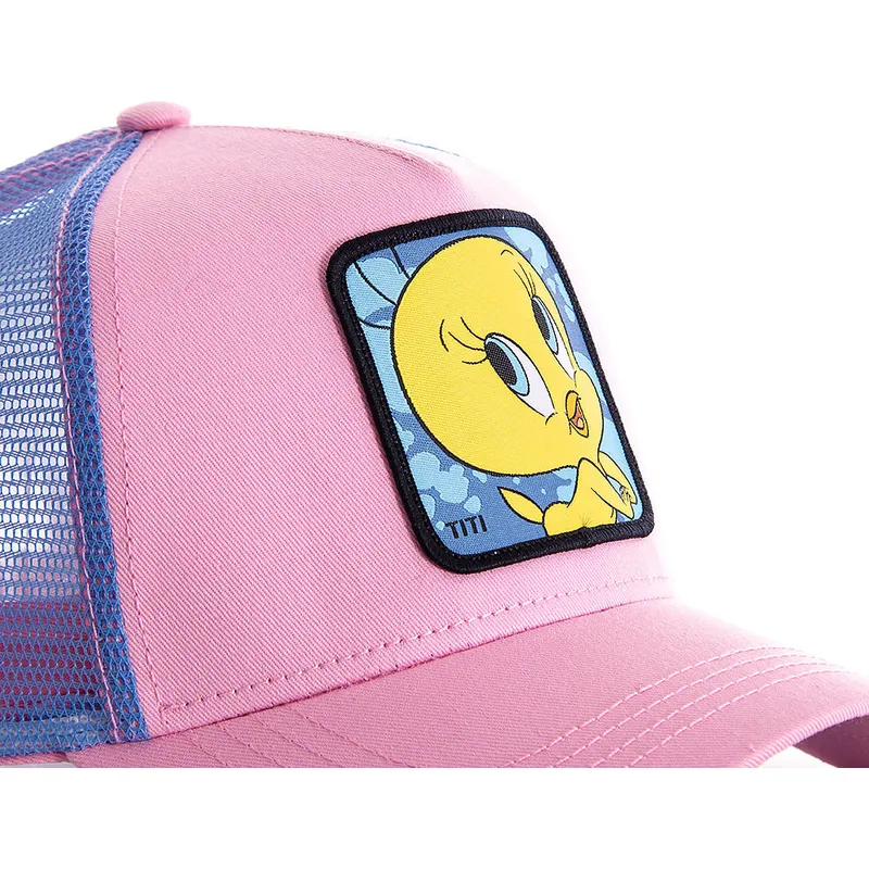 mutzen-gebogen-rosa-snapback-tweety-looney-tunes-von-capslab