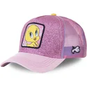 mutzen-gebogen-rosa-snapback-tweety-looney-tunes-von-capslab
