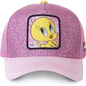 mutzen-gebogen-rosa-snapback-tweety-looney-tunes-von-capslab