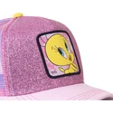 mutzen-gebogen-rosa-snapback-tweety-looney-tunes-von-capslab