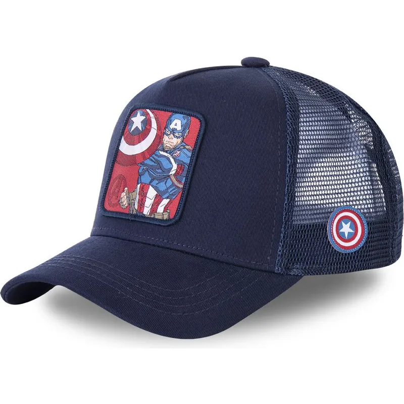 mutzen-gebogen-marineblau-snapback-fur-kinder-captain-america-marvel-comics-von-capslab