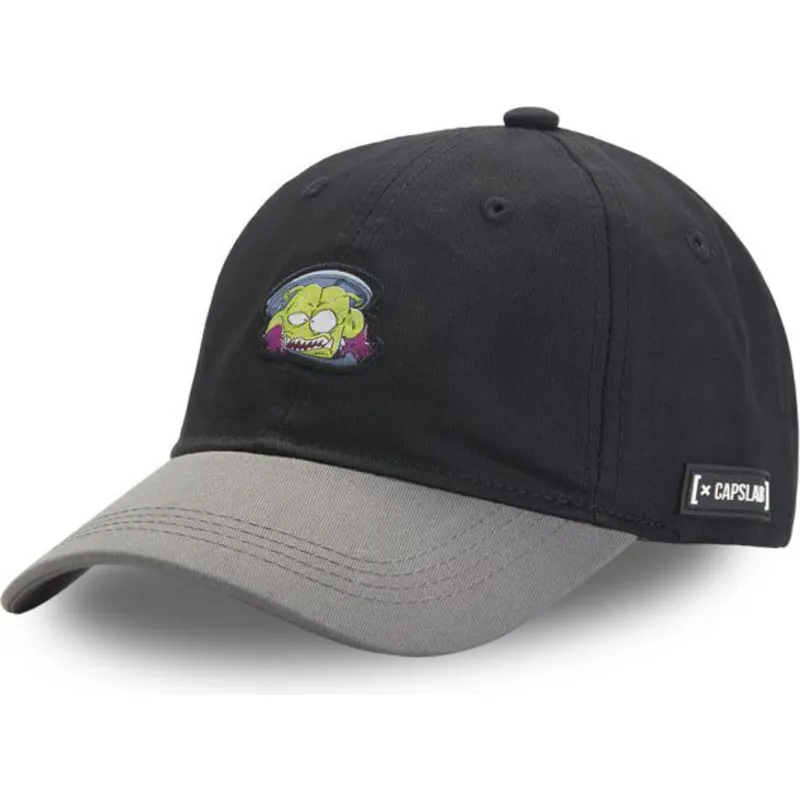 schwarze-und-graue-gebogene-snapback-kappe-rey-nikochan-nik1-dr-slump-von-capslab