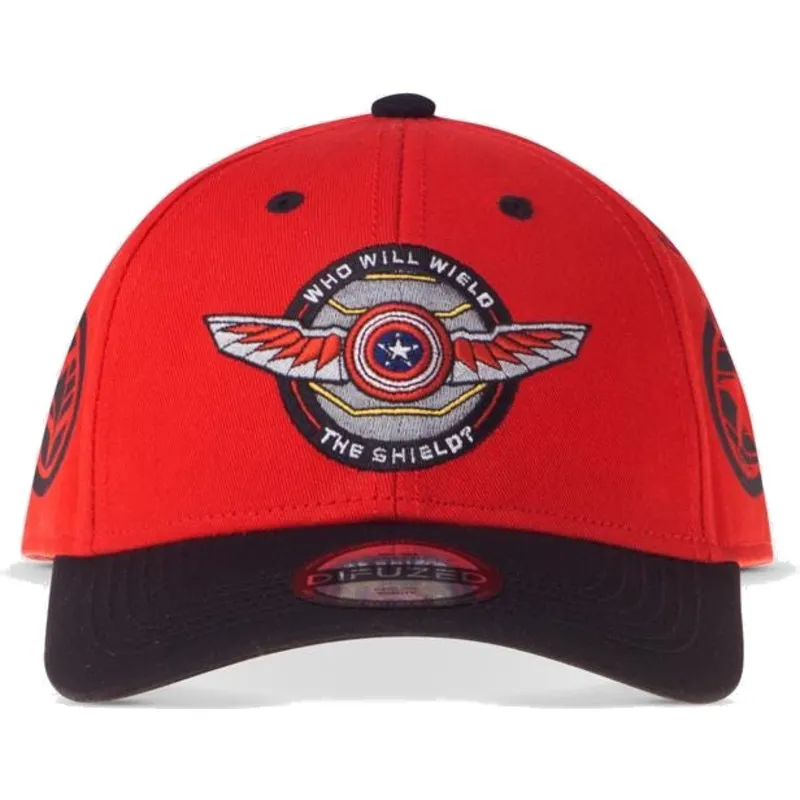 rote-und-schwarze-verstellbare-curved-cap-falcon-who-will-wield-the-shield-marvel-comics-von-difuzed