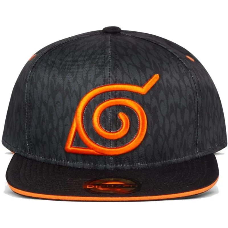 schwarze-flache-snapback-kappe-konoha-symbol-naruto-von-difuzed schwarze-flache-snapback-kappe-konoha-symbol-naruto-von-difuzed