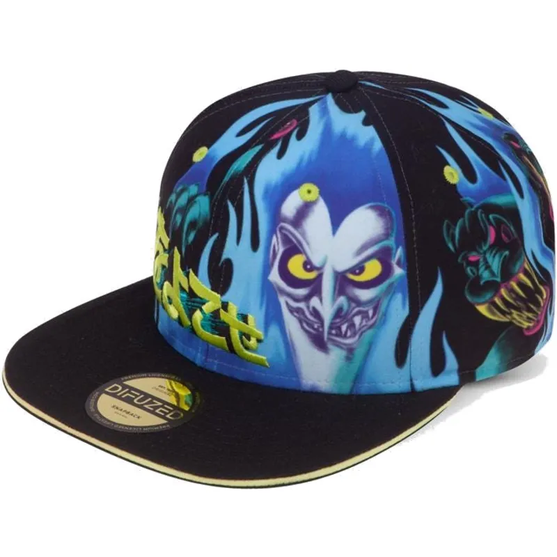 schwarze-flache-snapback-kappe-hades-disney-von-difuzed schwarze-flache-snapback-kappe-hades-disney-von-difuzed
