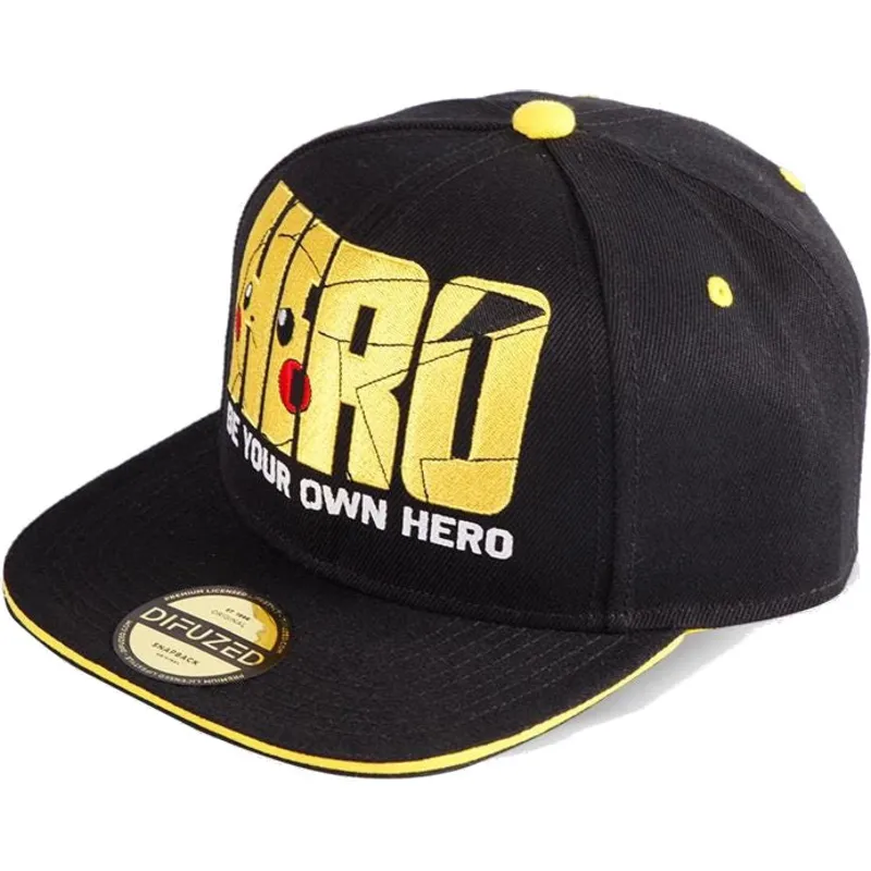 schwarze-flache-snapback-kappe-pikachu-be-your-own-hero-olympics-pokemon-von-difuzed schwarze-flache-snapback-kappe-pikachu-be-your-own-hero-olympics-pokemon-von-difuzed
