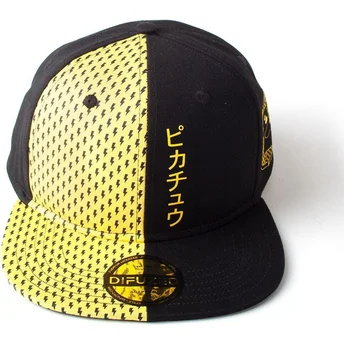 Difuzed Flat Brim Pikachu Block Pokémon Black and Yellow Snapback Cap