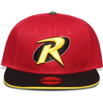 Difuzed Flat Brim Robin DC Comics Red and Black Snapback Cap