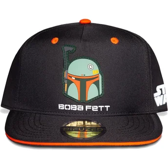 Difuzed Flat Brim Youth Boba Fett Bounty Hunter The Mandalorian Star Wars Black and Orange Snapback Cap