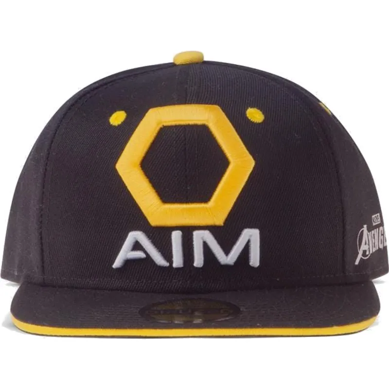 schwarze-und-gelbe-flache-snapback-kappe-aim-avengers-marvel-comics-von-difuzed schwarze-und-gelbe-flache-snapback-kappe-aim-avengers-marvel-comics-von-difuzed