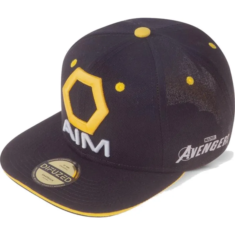schwarze-und-gelbe-flache-snapback-kappe-aim-avengers-marvel-comics-von-difuzed schwarze-und-gelbe-flache-snapback-kappe-aim-avengers-marvel-comics-von-difuzed