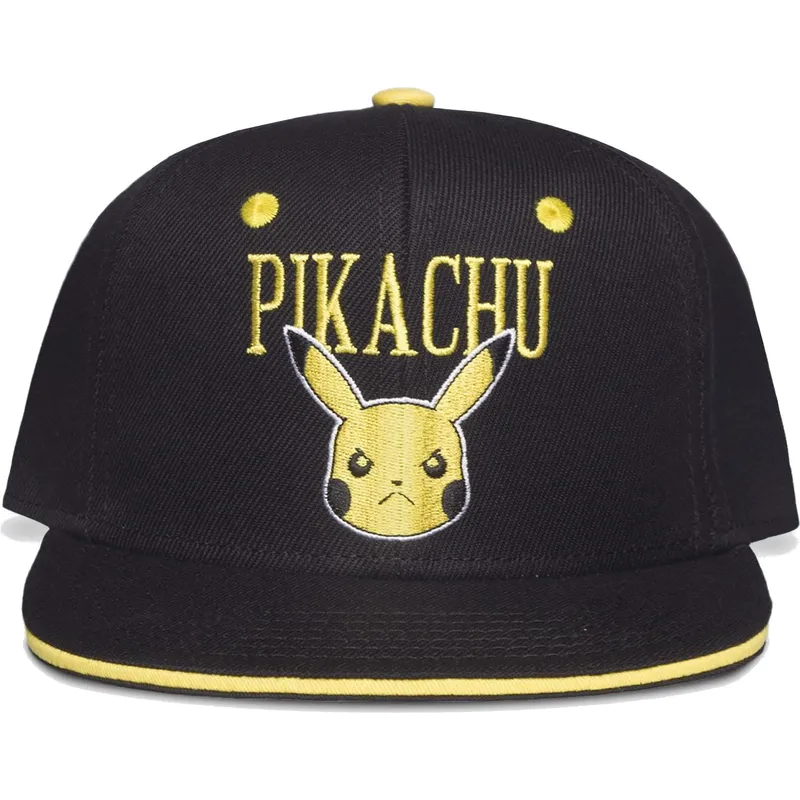 schwarze-und-gelbe-snapback-flatcap-pikachu-angry-pokemon-von-difuzed schwarze-und-gelbe-snapback-flatcap-pikachu-angry-pokemon-von-difuzed