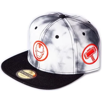 Difuzed Flat Brim Iron Man Tye Dye Badge Marvel Comics White and Black Snapback Cap