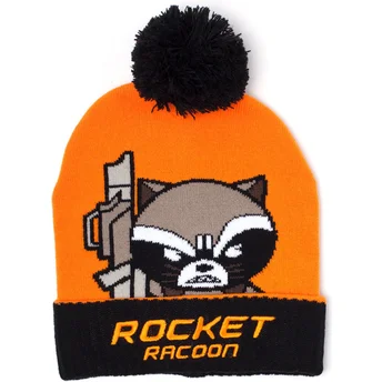 Difuzed Rocket Raccon Kawaii Art Marvel Comics Orange and Black Beanie with Pompom