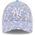 casquette-courbee-bleue-et-rose-ajustable-9forty-floral-new-york-yankees-mlb-new-era