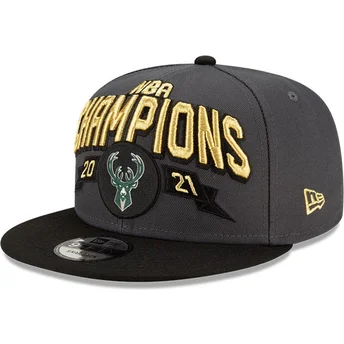 New Era Flat Brim 9FIFTY Champions Milwaukee Bucks NBA Grey and Black Snapback Cap