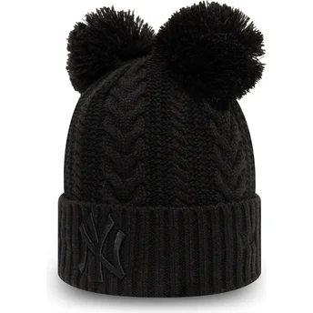New Era Knit Cuff New York Yankees MLB Black Beanie with Double Pompom
