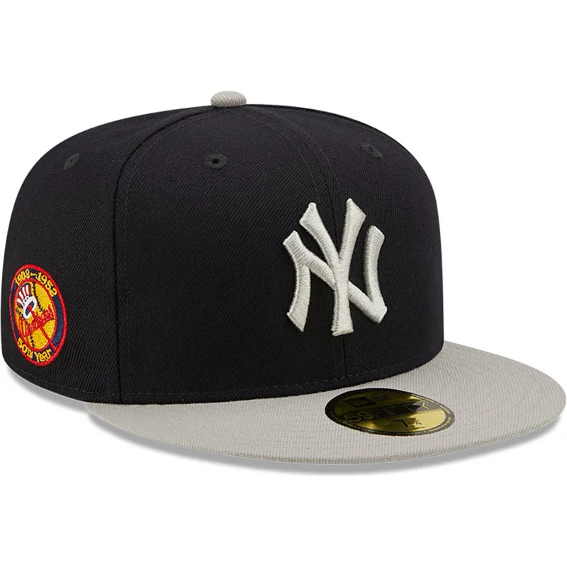 marineblaue-und-graue-anliegende-flat-cap-59fifty-seitenpatch-von-new-york-yankees-mlb-von-new-era marineblaue-und-graue-anliegende-flat-cap-59fifty-seitenpatch-von-new-york-yankees-mlb-von-new-era
