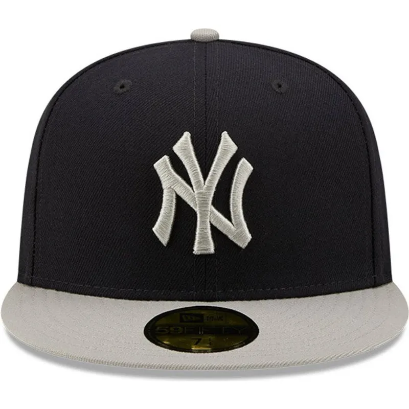 marineblaue-und-graue-anliegende-flat-cap-59fifty-seitenpatch-von-new-york-yankees-mlb-von-new-era marineblaue-und-graue-anliegende-flat-cap-59fifty-seitenpatch-von-new-york-yankees-mlb-von-new-era