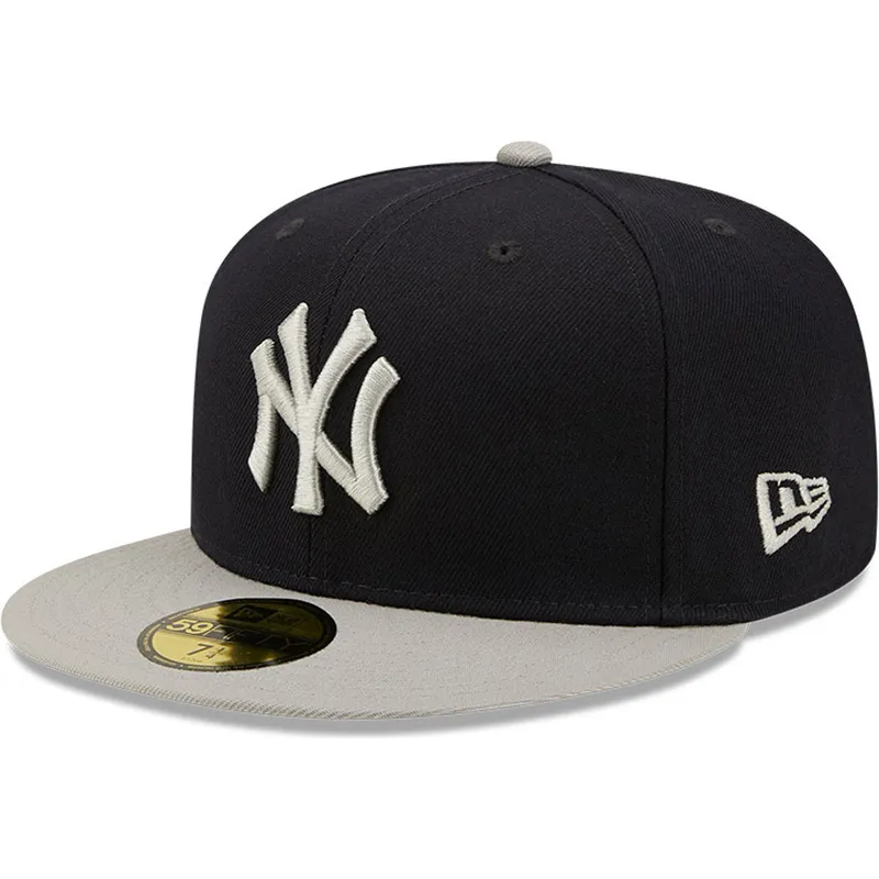 marineblaue-und-graue-anliegende-flat-cap-59fifty-seitenpatch-von-new-york-yankees-mlb-von-new-era marineblaue-und-graue-anliegende-flat-cap-59fifty-seitenpatch-von-new-york-yankees-mlb-von-new-era