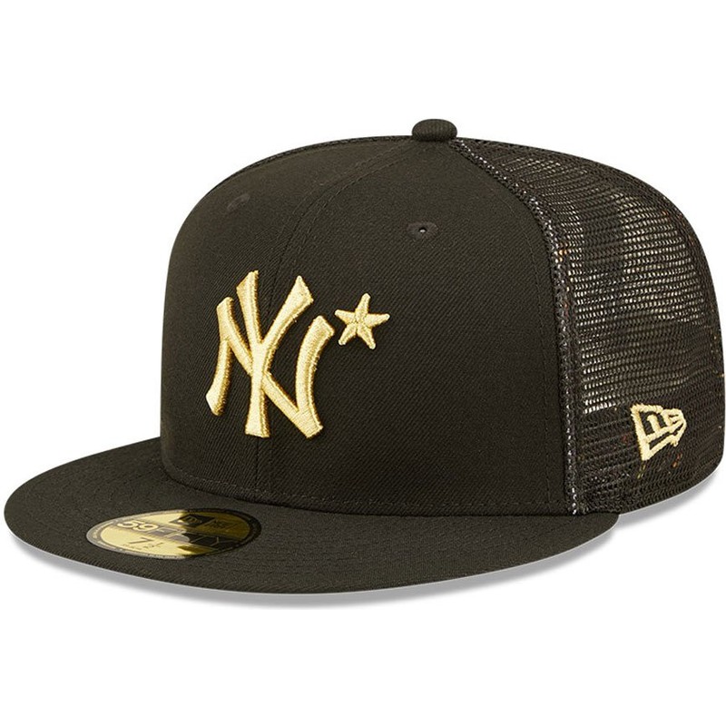 gold and black fitted hat