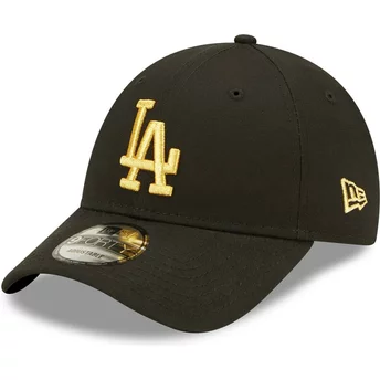 New Era Curved Brim Golden Logo 9FORTY Metallic Los Angeles Dodgers MLB Black Adjustable Cap