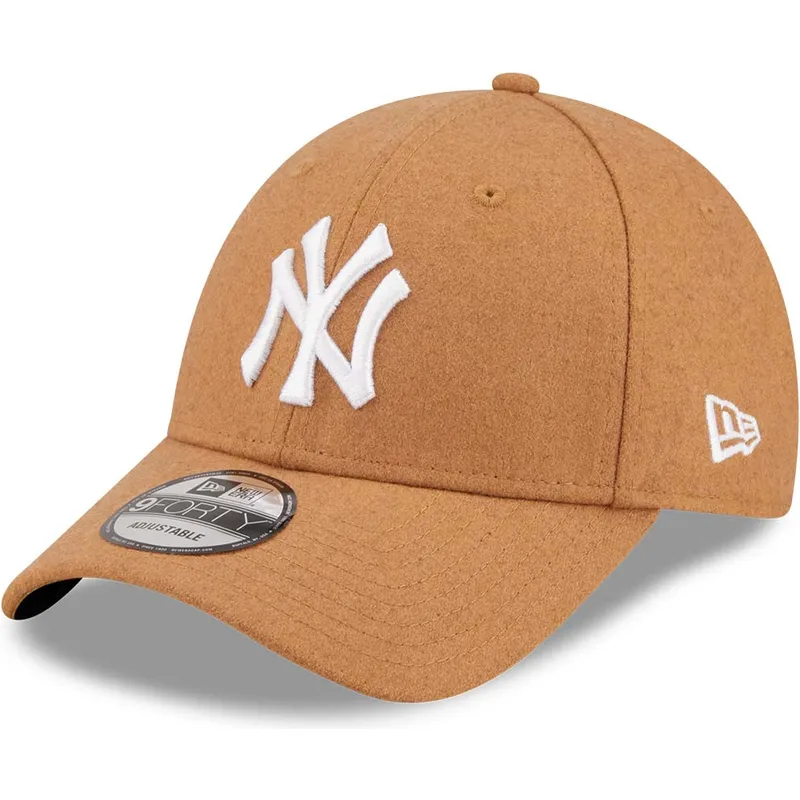 mutzen-gebogen-braun-verstellbares-band-9forty-the-league-melton-wool-der-new-york-yankees-mlb-von-new-era