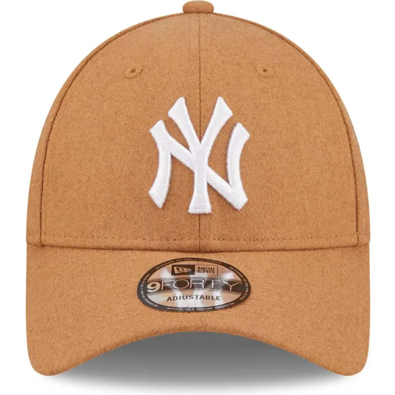 mutzen-gebogen-braun-verstellbares-band-9forty-the-league-melton-wool-der-new-york-yankees-mlb-von-new-era