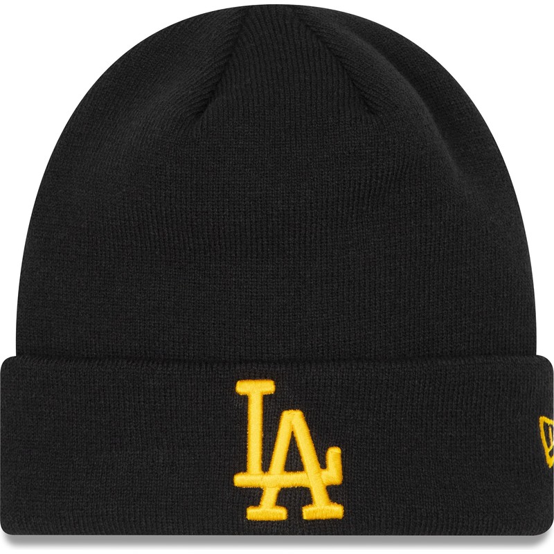 new-era-yellow-logo-league-essential-cuff-los-angeles-dodgers-mlb-black-beanie