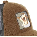 capslab-tasmanian-devil-fur1-taz2-looney-tunes-brown-shearling-trucker-hat