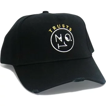 The No.1 Face Curved Brim Trusts No.1 Distressed Black Gold Logo Black Adjustable Cap
