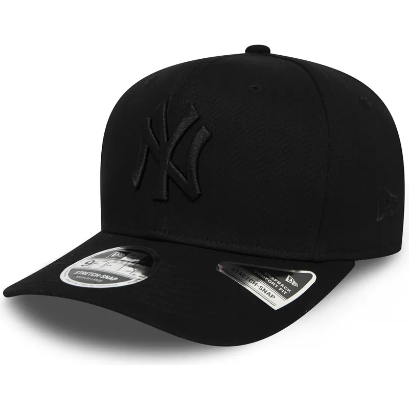 schwarze-gebogene-snapback-kappe-mit-schwarzem-logo-9fifty-tonal-stretch-snap-der-new-york-yankees-mlb-von-new-era schwarze-gebogene-snapback-kappe-mit-schwarzem-logo-9fifty-tonal-stretch-snap-der-new-york-yankees-mlb-von-new-era