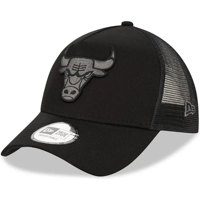 schwarze-trucker-kappe-mit-schwarzem-logo-9forty-a-frame-tonal-von-chicago-bulls-nba-von-new-era
