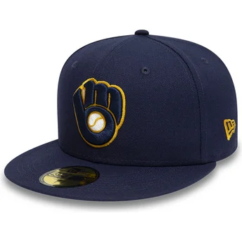 Mützen flach marineblau angepasst 59FIFTY Authentic On Field der Milwaukee Brewers MLB von New Era