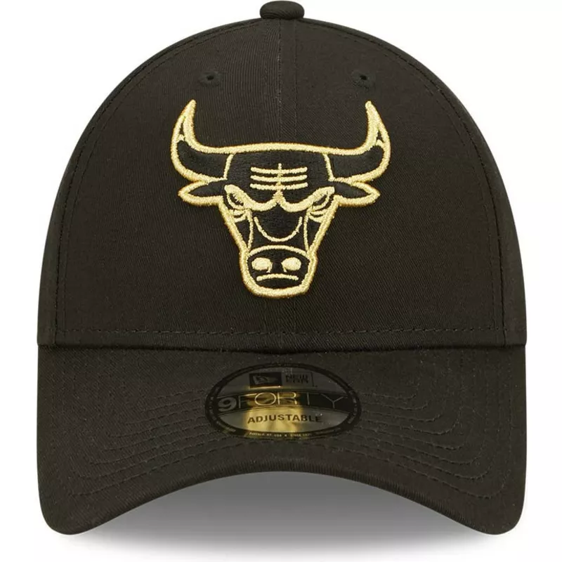 casquette-courbee-noire-ajustable-avec-logo-dore-9forty-metallic-chicago-bulls-nba-new-era