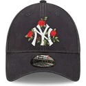 mutzen-gebogen-marineblau-verstellbares-band-9forty-flower-der-new-york-yankees-mlb-von-new-era