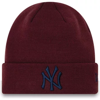 New Era Navy Blue Logo Cuff League Essential New York Yankees MLB Maroon Beanie