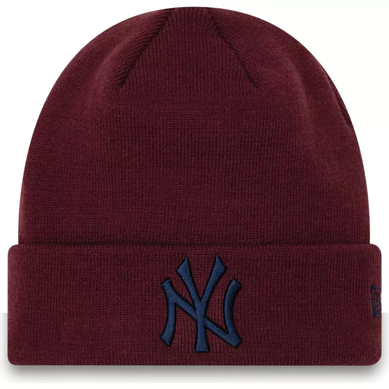 bonnet-grenat-avec-logo-bleu-marine-cuff-league-essential-new-york-yankees-mlb-new-era