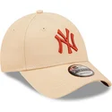 new-era-curved-brim-brown-logo-9forty-league-essential-new-york-yankees-mlb-beige-adjustable-cap
