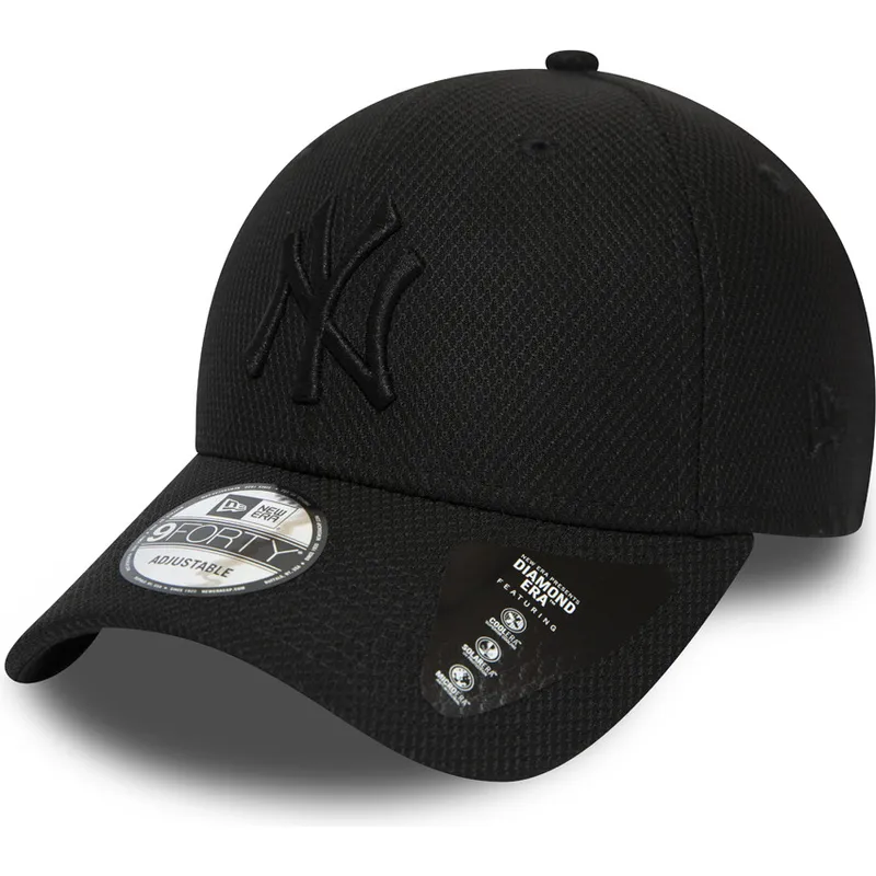 schwarze-verstellbare-curved-cap-mit-schwarzem-logo-9forty-diamond-era-der-new-york-yankees-mlb-von-new-era schwarze-verstellbare-curved-cap-mit-schwarzem-logo-9forty-diamond-era-der-new-york-yankees-mlb-von-new-era
